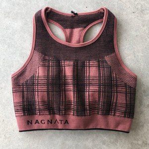 NAGNATA Merino Wool Blend Checkered Blush Black Bra Top XS/S NWT